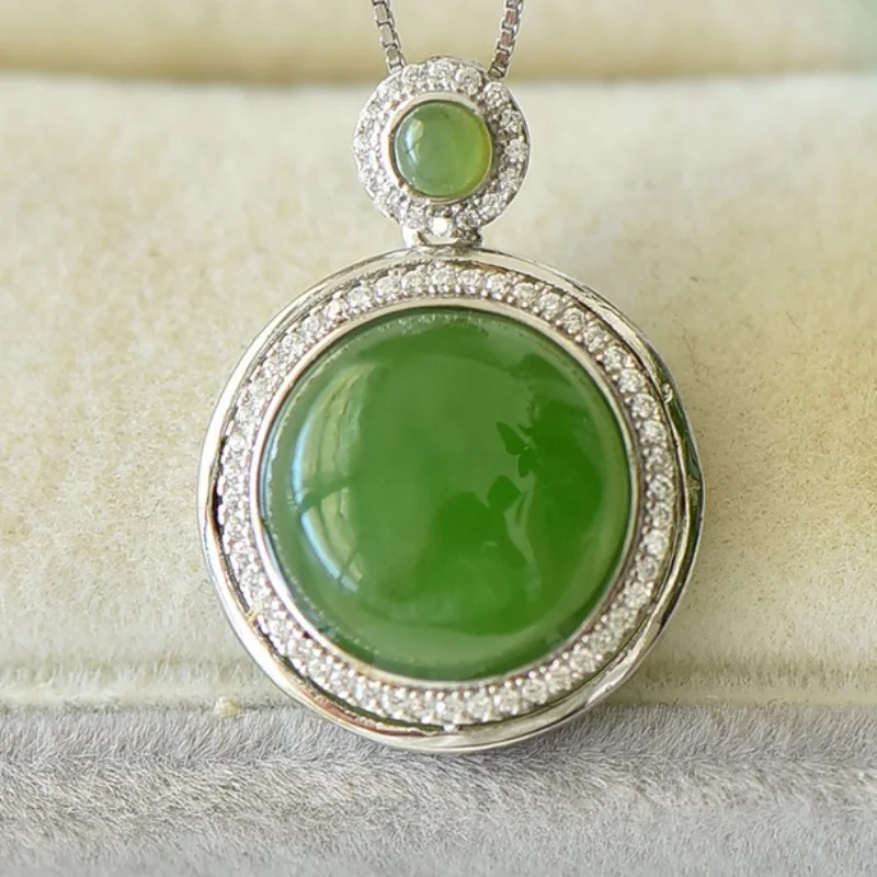 SGARIT Authentic Jadeite Hetian Jade S925 Silver Inlay 17*23mm Semi-Circle Fashion Pendant Simple Design Style Elegant Generous