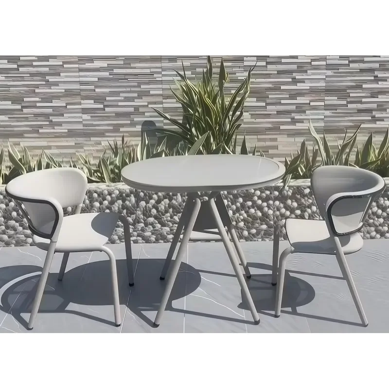 Modern Outdoor Furniture Set Durable Aluminum Alloy and Rope Metal Garden Use Table and Chair with Panel Style