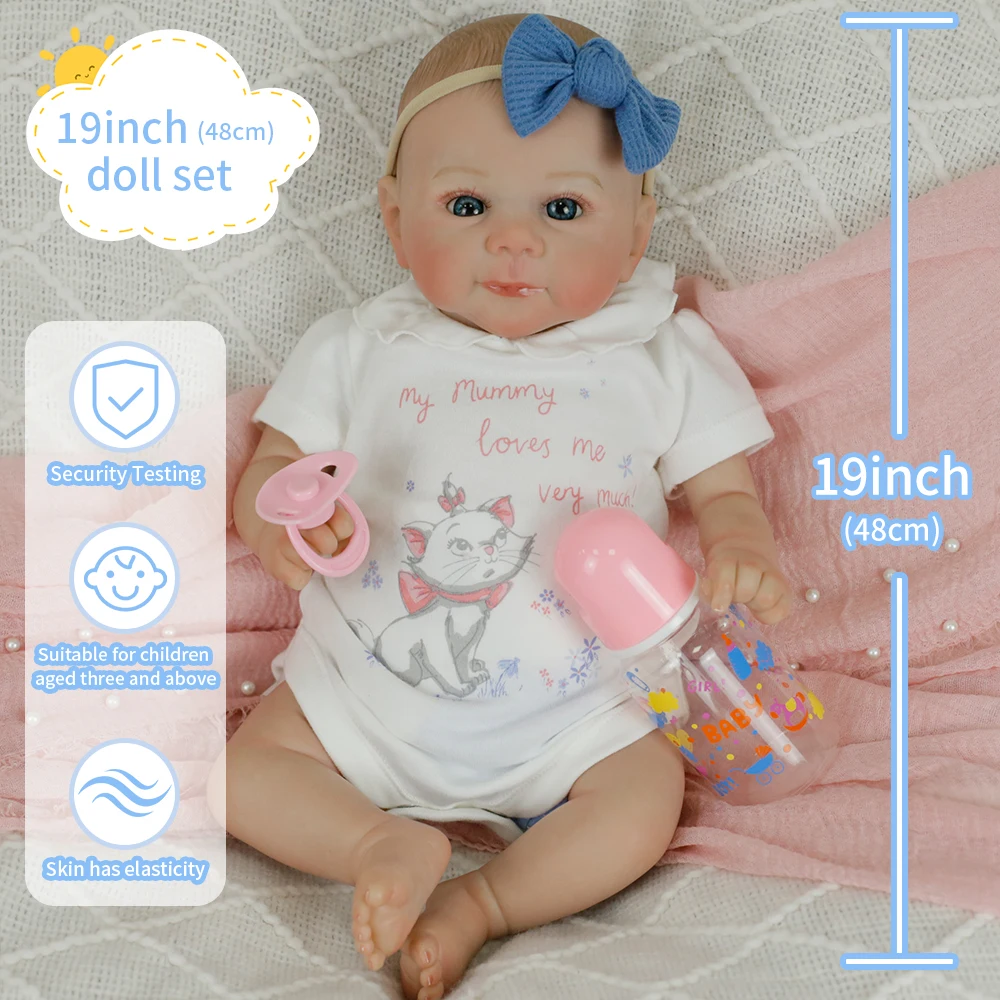 

19inch Full Body Soft Silicone Vinyl Body Reborn Doll Girl Lifelike 3D Skin Hand-Painted Hair Bebe Girl Birthday Christmas Gifts