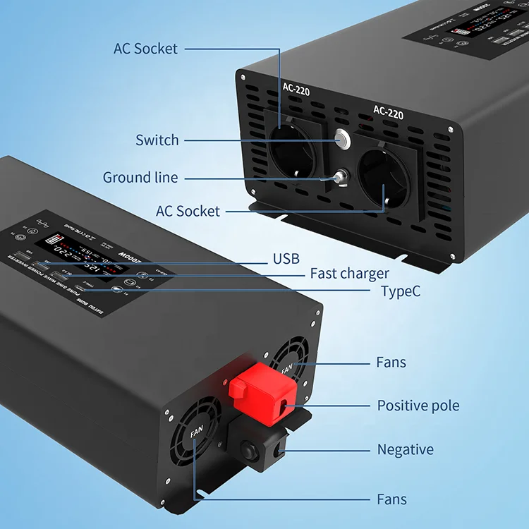 

2000W 4000W Peak Power Pure Sine Wave Car Inverter 12V/24V/48V to 220V/230V/240V AC Power Inverter 4000W Peak Power