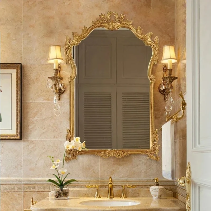 French retro bathroom makeup mirror fireplace decorative mirror bathroom engraved European anti-fog smart antique va