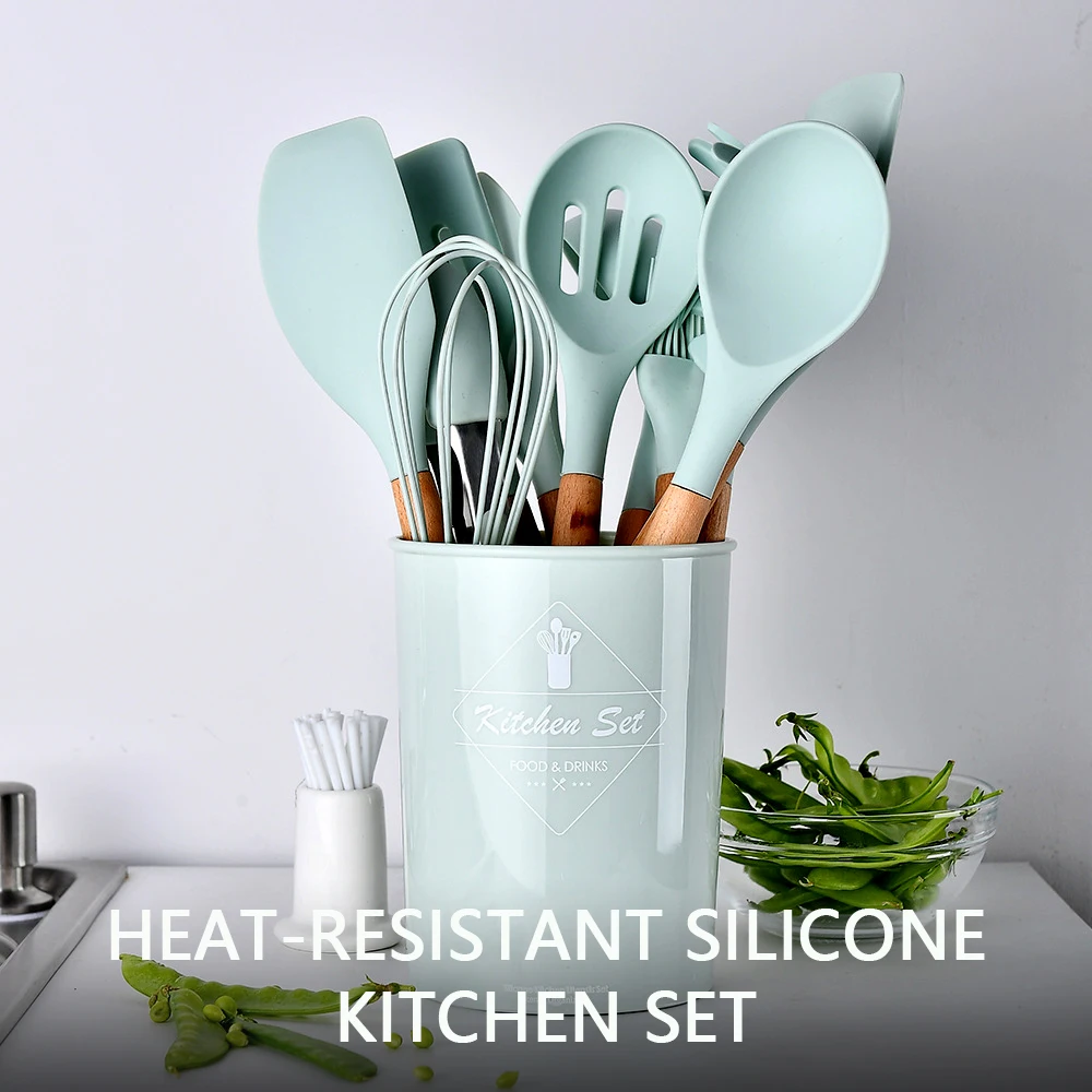 

Heat Resistant Silicone Kitchenware Cooking Utensils Set Kitchen Non-Stick Cooking Utensils Baking Tools With Storage Box Tools