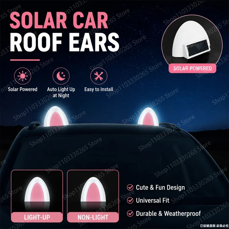 

Solar Powered Light Up Car Roof Cat Ears, Cute Auto Decor Accessory, Weatherproof Universal Fit for All Vehicles