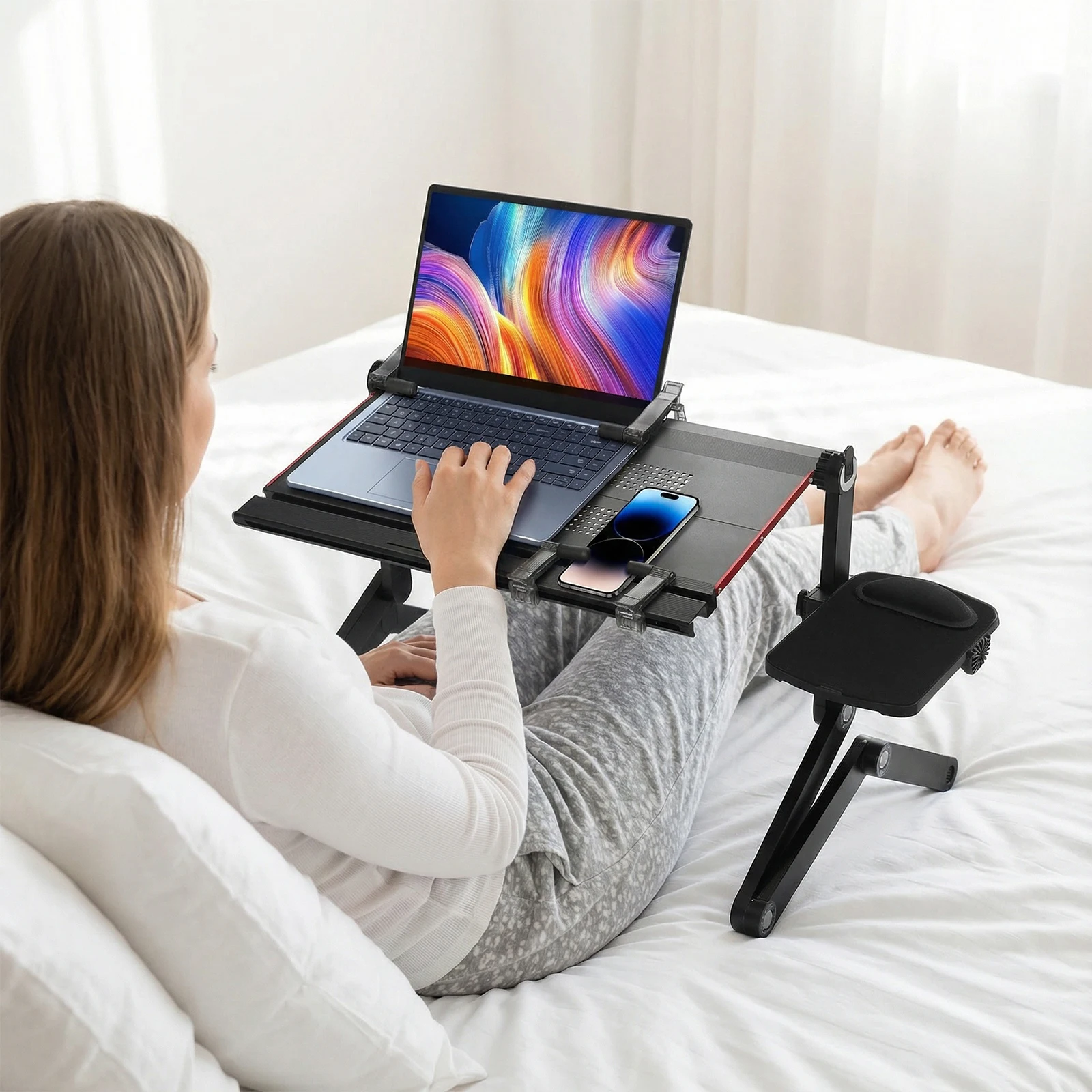 

Foldable Laying Down Desk Adjustable Height Portable Laptop Table for Couch Sofa Chair Floor