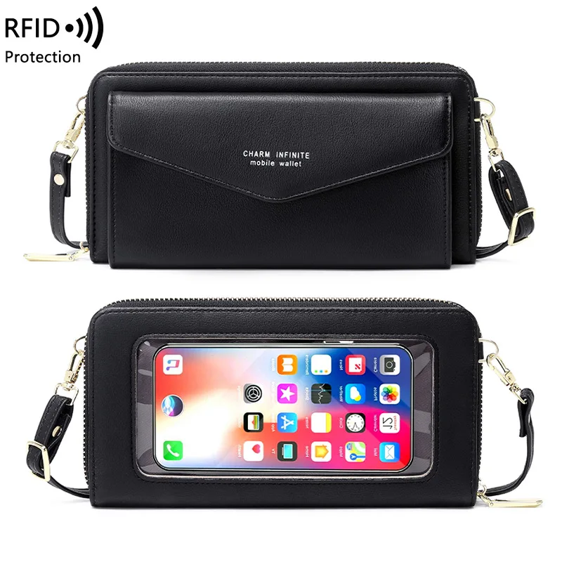 

2023 Women Mini Shoulder Bag Touch Screen Mobile Phone Transparent Bag Ladies Student Multi-function Messenger Wallet Handbag