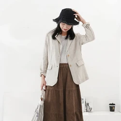 100% Linen Women Blazer Casual Notched Collar Long Sleeve Singgle Breasted Office Lady Outerwear Stylish Tops Retro Coat