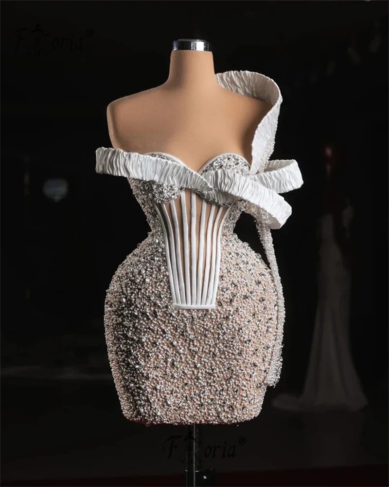 

Two Designs Fashion Fully Crystal Stones Ivory Cocktail Dress Bead Sleeveless Customized Short Prom Homecoming Dress Grand Party