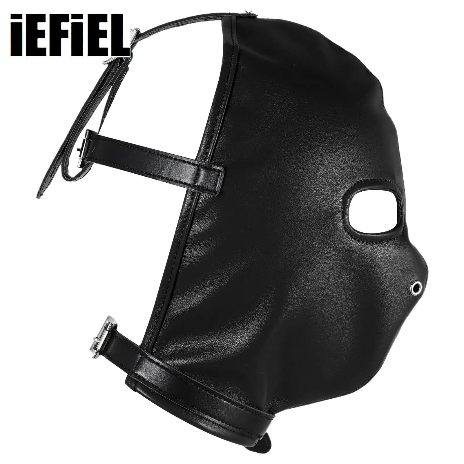 Leather Full Face Mask for Men Women Party Cosplay Games Headwear Double Layer Zip Head Hood Halloween Fun Face Bondage Masks