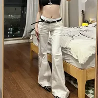 White Bell Bottom Jeans Women's Spring Summer New Large Size American Low Waist Not Legging Micro Flared Wide Leg Floor Length P