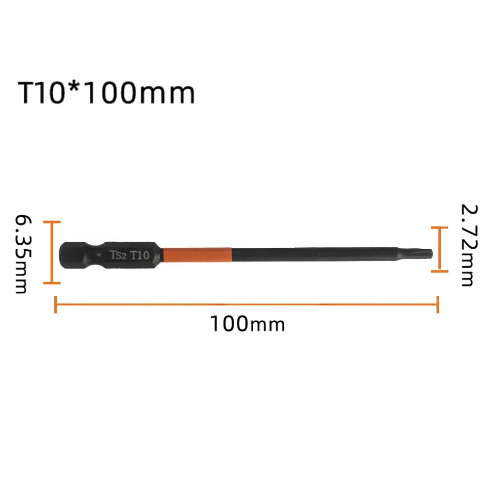 1 buah mata bor kepala heksagonal 100mm 1/4 inci, mata bor Torx magnetik/T15/T20/T25 // T30/T40 untuk obeng Manual elektrik