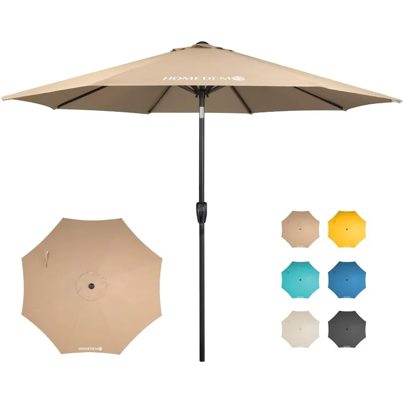 

9FT Outdoor Patio Umbrella Outdoor Table Umbrella with Push Button Tilt and Crank, Market Umbrella 8 Sturdy Ribs UV Protection