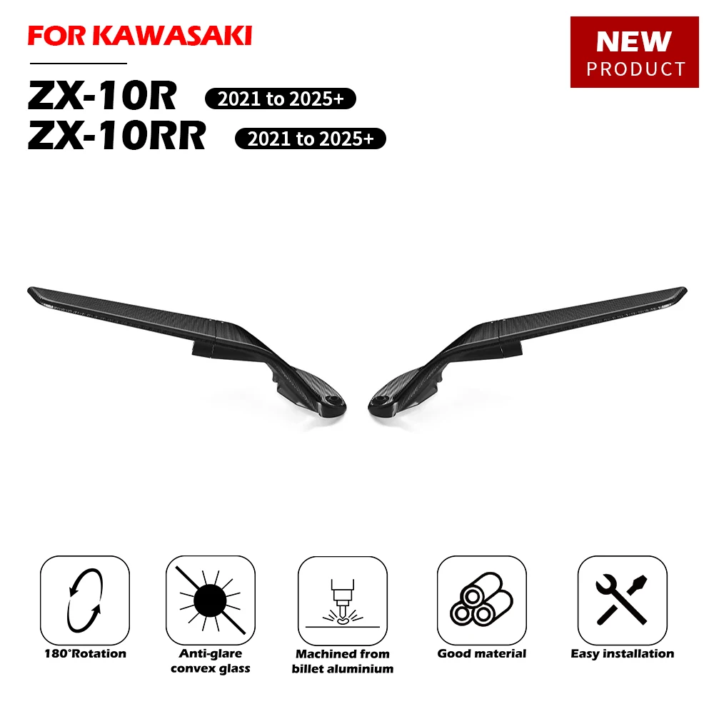 JTN Ninja ZX10R ZX10RR Stealth Winglets Mirror Motorcycle To Rotate Adjustable Rearview Kits For KAWASAKI Ninja ZX-10R 2021-2026