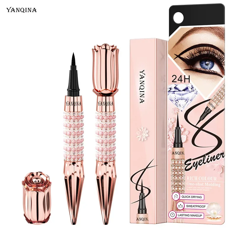 YANQINA Eyeliner cair, cepat kering tahan air tahan lama Makeup 24h desain mode tongkat Ratu emas mawar kosmetik Eyeliner