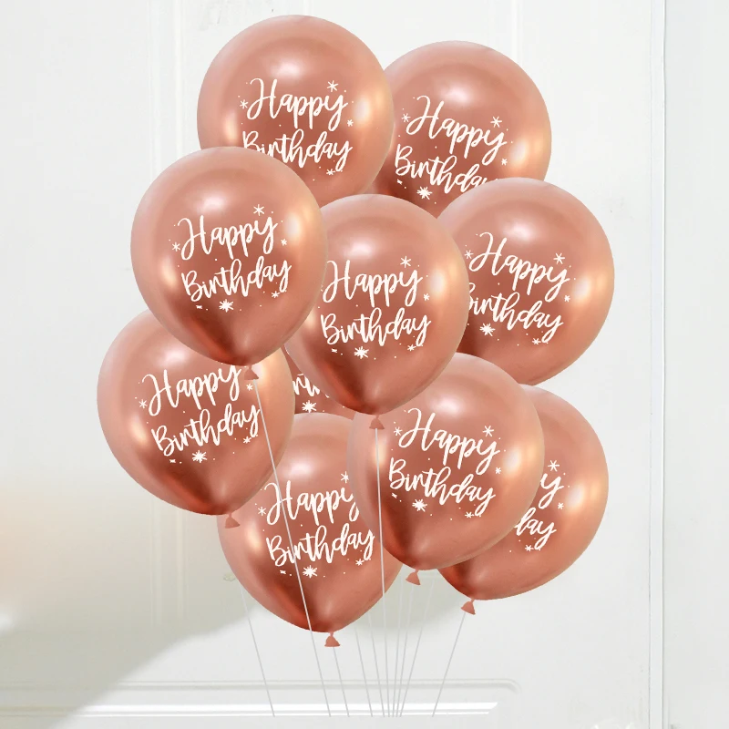 10Pcs 12inch Happy Birthday Balloon Decor Rose Gold Chrome Metallic Latex Balloons For Kids 1st 30th Birthday Party Metal Globos