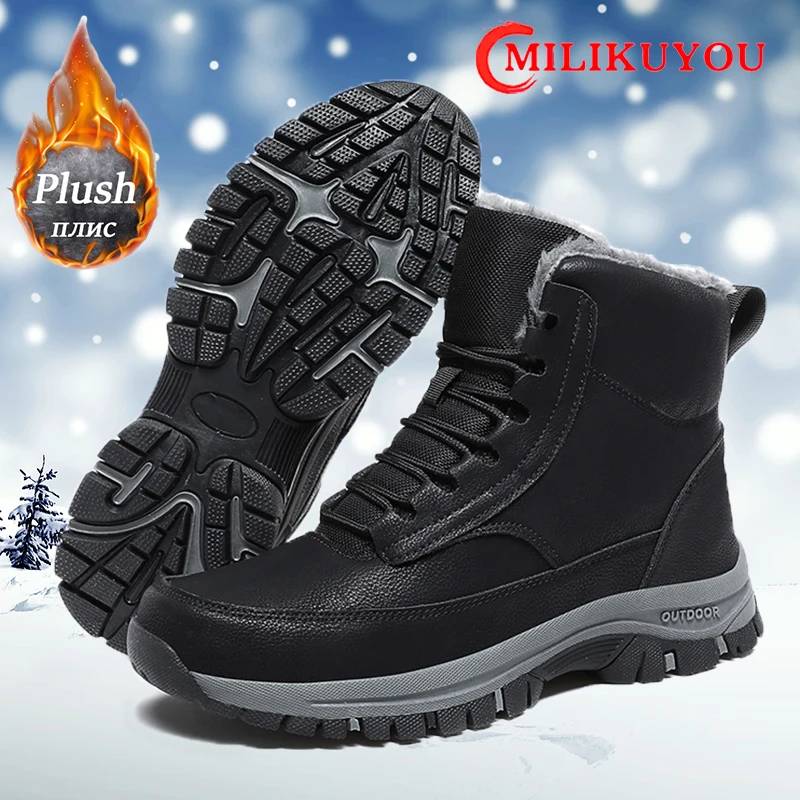 NeW Men Winter Snow Boots For Waterproof Leather Sneakers Super Warm Men's Boots Outdoor Male Hiking Boots Work Shoes Size 39-48