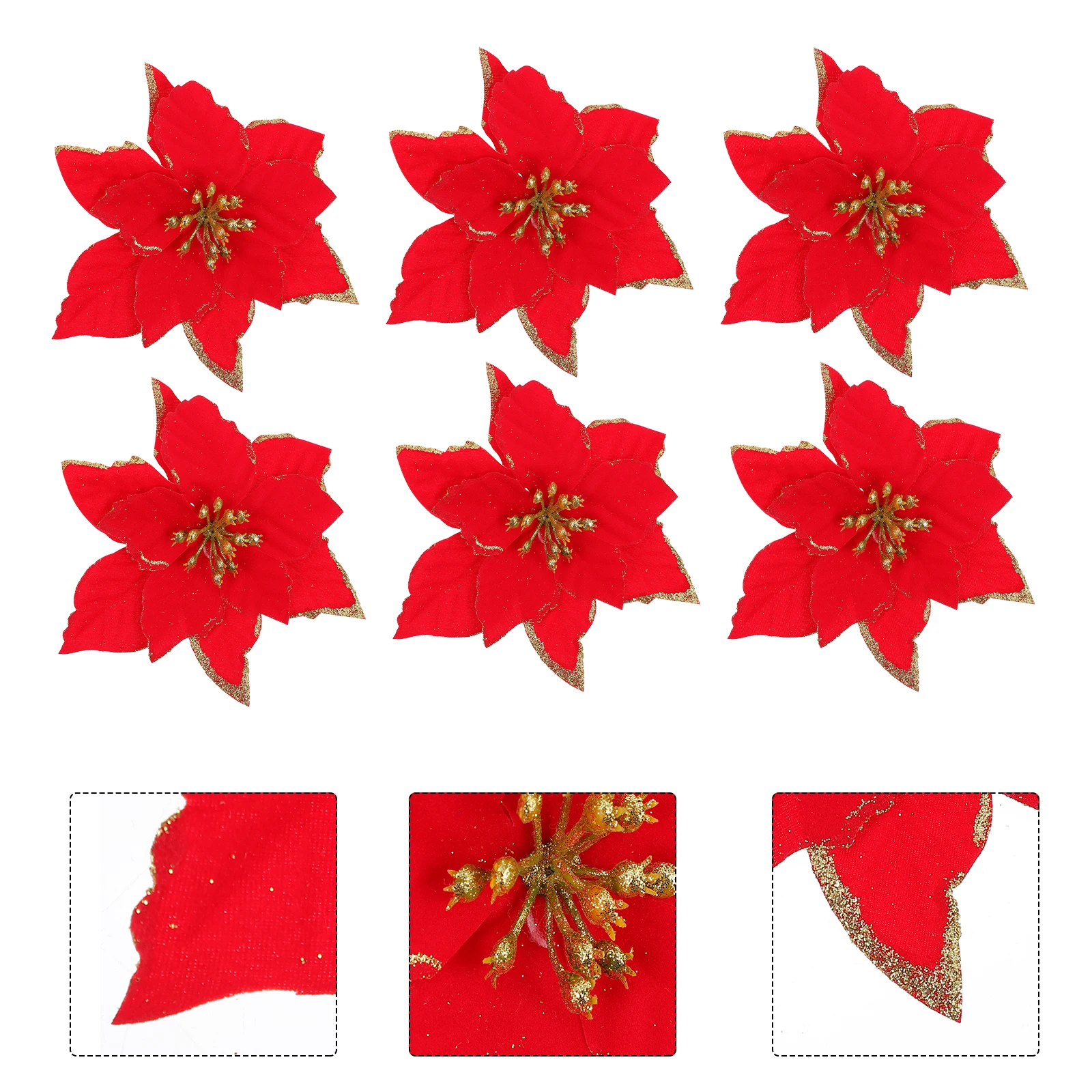 

24Pcs Christmas Glitter Flower Xmas Simulation Flower Table Centerpiece Decorations Christmas Artificial Flowers