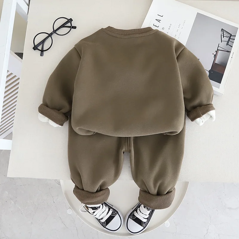 Toddler Boy Christmas Outfit Winter Set 2023 Childrens Cartoon Casual Plush Velvet Sweaters Pants Suits Baby Girl Infant Clothes