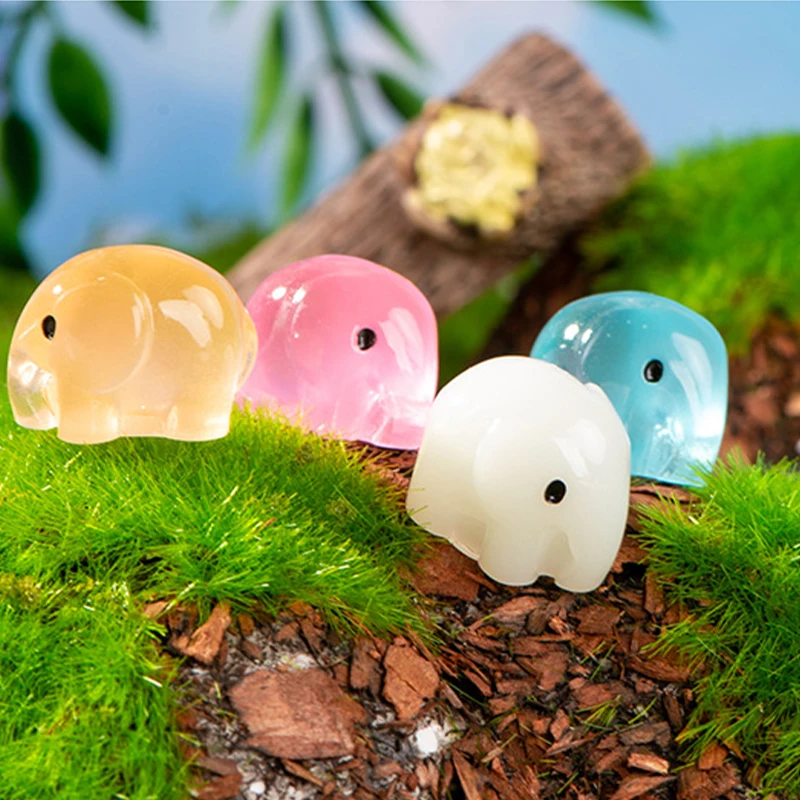 Mini Elephant Doll Glow In The Dark Ornament Durable Resin Elephant Accessories DIY Garden Succulent Gardening Craft Landscape