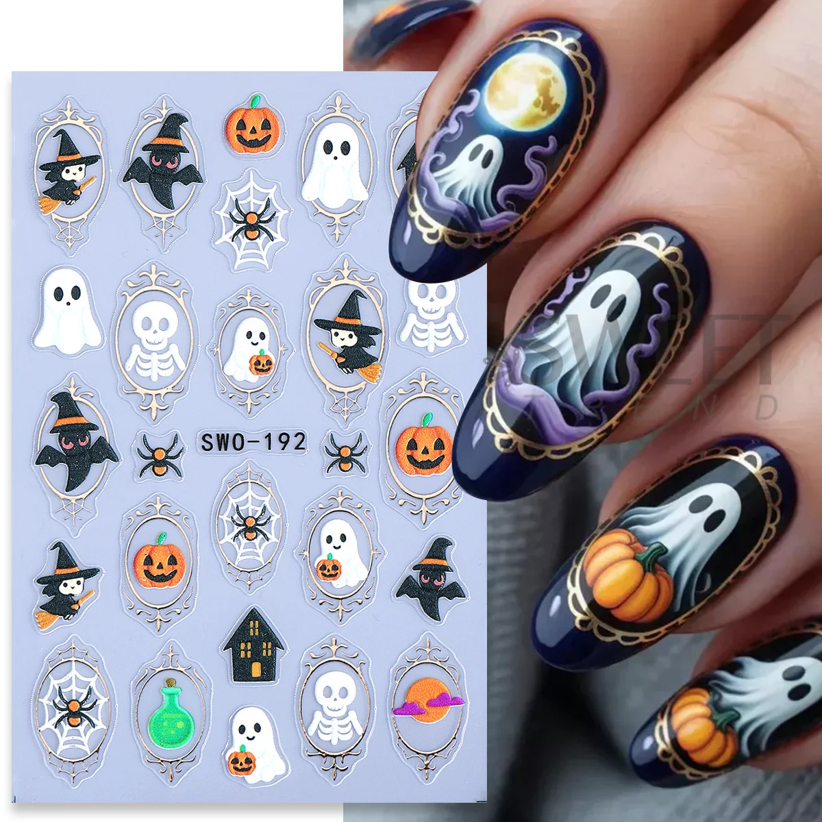 2pcs Adorable Halloween Series Matte Nail Stickers Ghost Pumpkin Witch Bat Owl Textured Decal Gothic Winter Party Manicure Decor