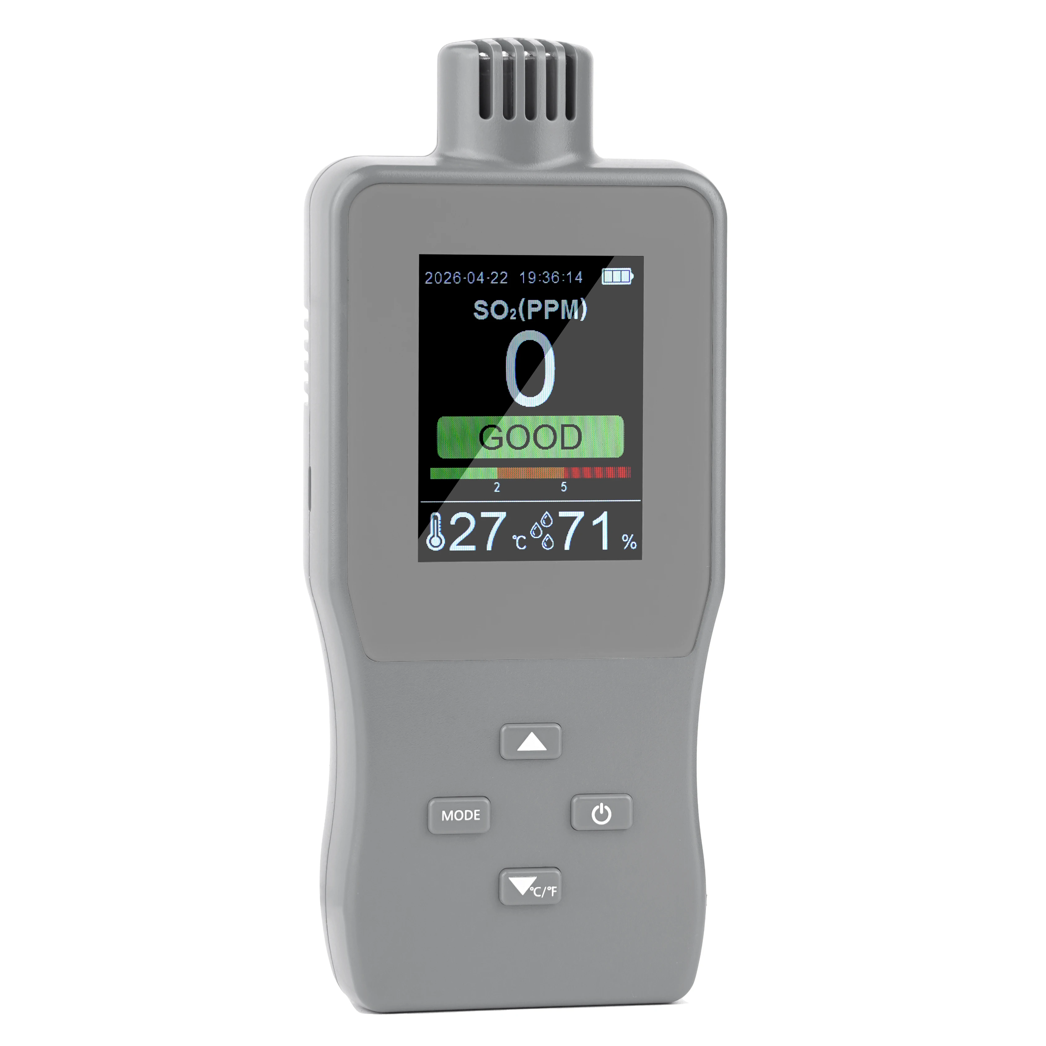 A8-SO2 Handheld SO2 Detector with Industrial Sensor, Portable Sulfur Dioxide Tester Temp Humidity Monitor with Alarm