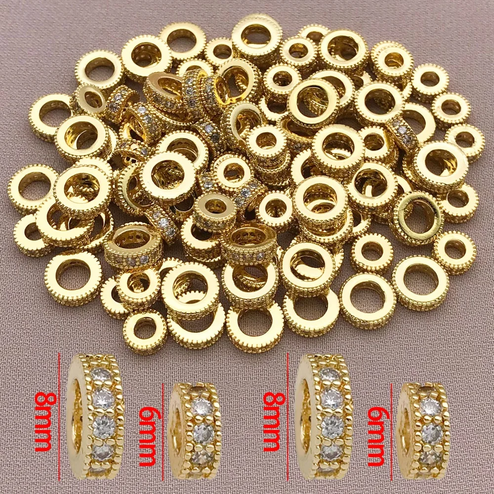 Mix 3pcs 18K Copper Plated Real Golden Thick Silvery White Golden With Zircon Spacer, DIY Jewelry Making Accessories - view 6