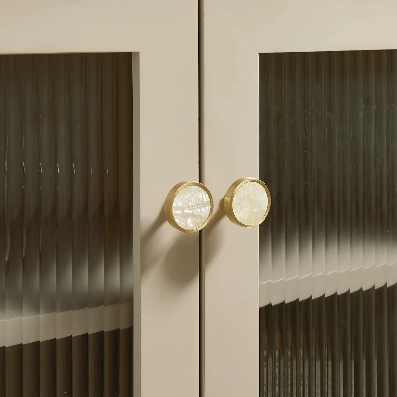 Elegant Round Gold Tone Furniture Knobs with Shell Inlay for Kitchen Cabinets  Cabinet Handles  Dresser Drawer