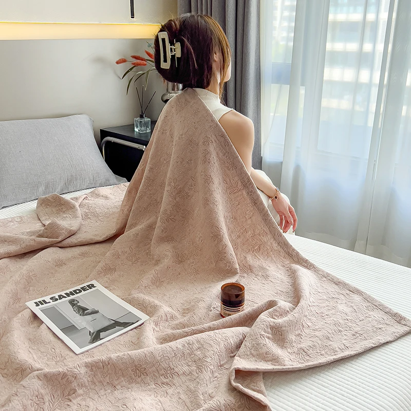 

100% Cotton Muslin Throw Blanket for Bed Sofa Couch 3 Layer Yarn Breathable Lightweight Boho Throws for Nap Large Summer Blanket