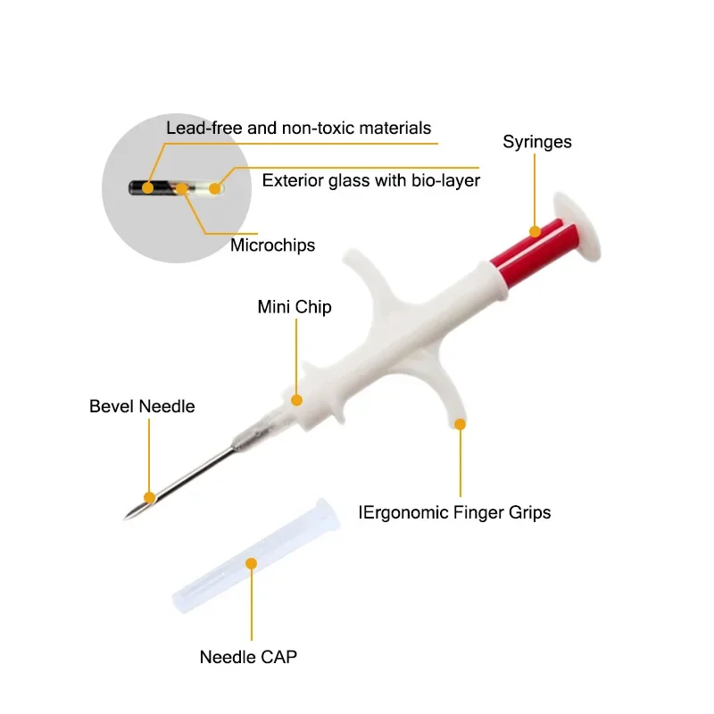 Injecteur de micropuce animale de puce de chien de compagnie 100pcs nouveau type étiquette d'identification en verre avec l'isomorteur ISO11784/785 seringue de tortue FDX-B numéro ICAR