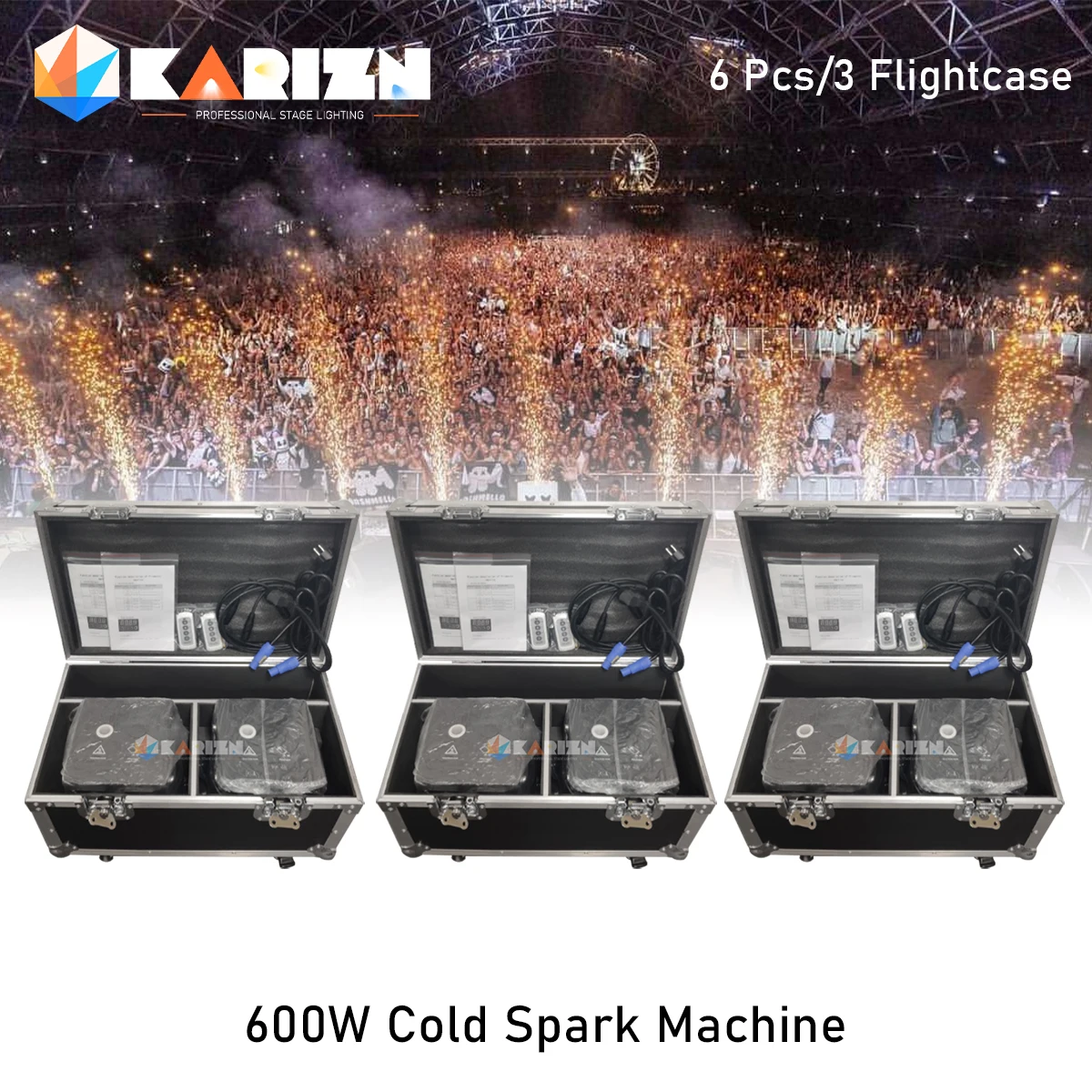 

0 Tax 6Pcs 600W Cold Spark Machine With 3 Flight Case DMX Remote Cold Fireworks Fountain Spark Stage Sparkular Machine