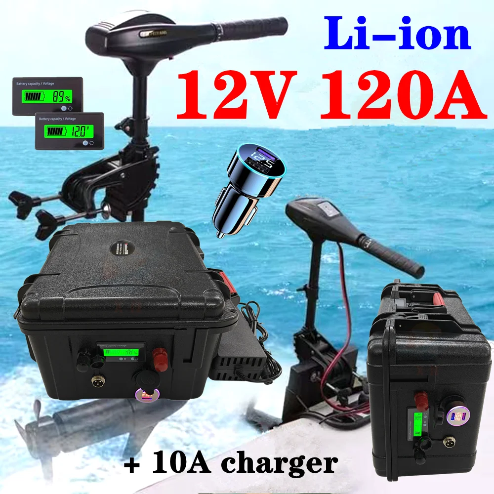 Batteria agli ioni di litio impermeabile 12V 120Ah agli ioni di litio con accendisigari USB per inverter a energia solare beach