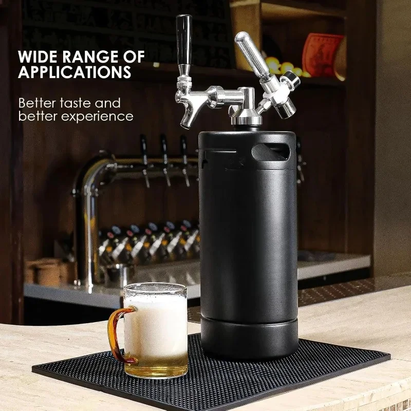 Portable Mini Keg Draft Beer Dispenser System with Drip Mat & Foldable Funnel, 128 oz Stainless Steel Growler, Matte Black