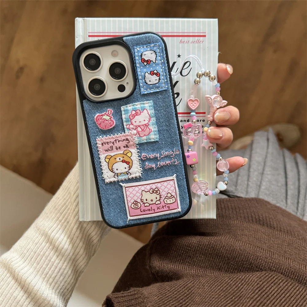 

Fashion Cowboy Cute Bear Hellokitty Phone Case for iPhone 16 Pro 17 Pro Max 15 14 Cover With Chain Fundas Cute Protection Cases