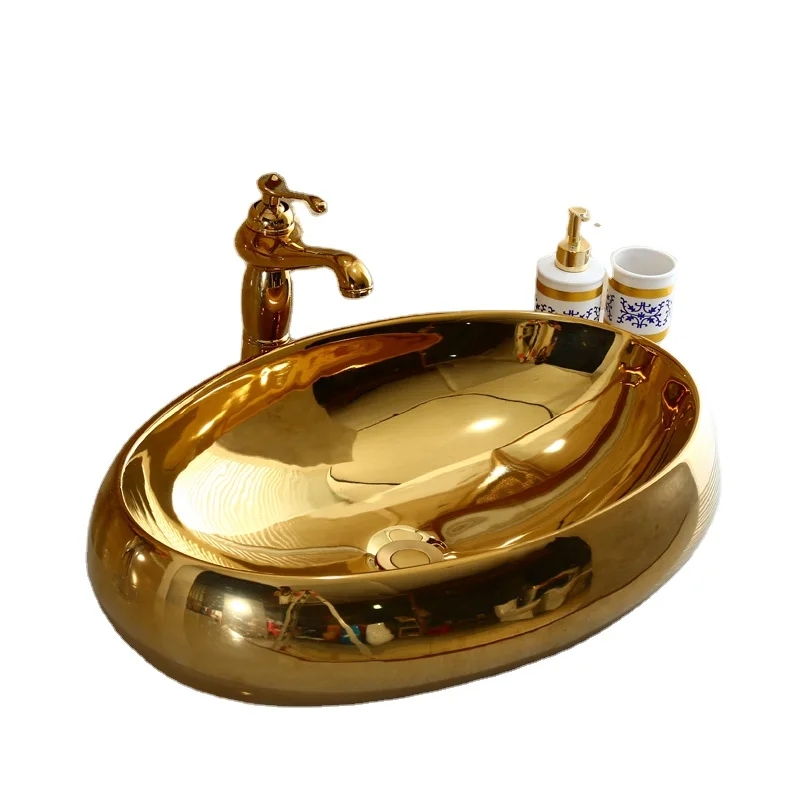 

Bathroom with gold bathroom sink washbasin ceramic oval sink art basin gold washbasin for bathroom.
