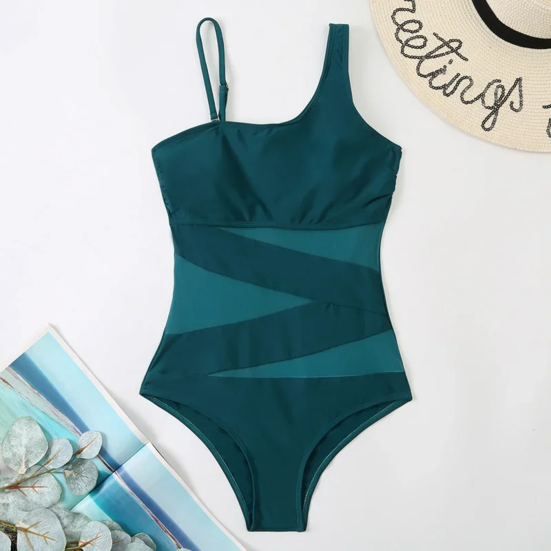 Sexy Net One-Piece Large Size Swimwear Push Up Women Plus Size Swimsuit Closed Bodysuit Female Bathing Suit For Pool Beachwear