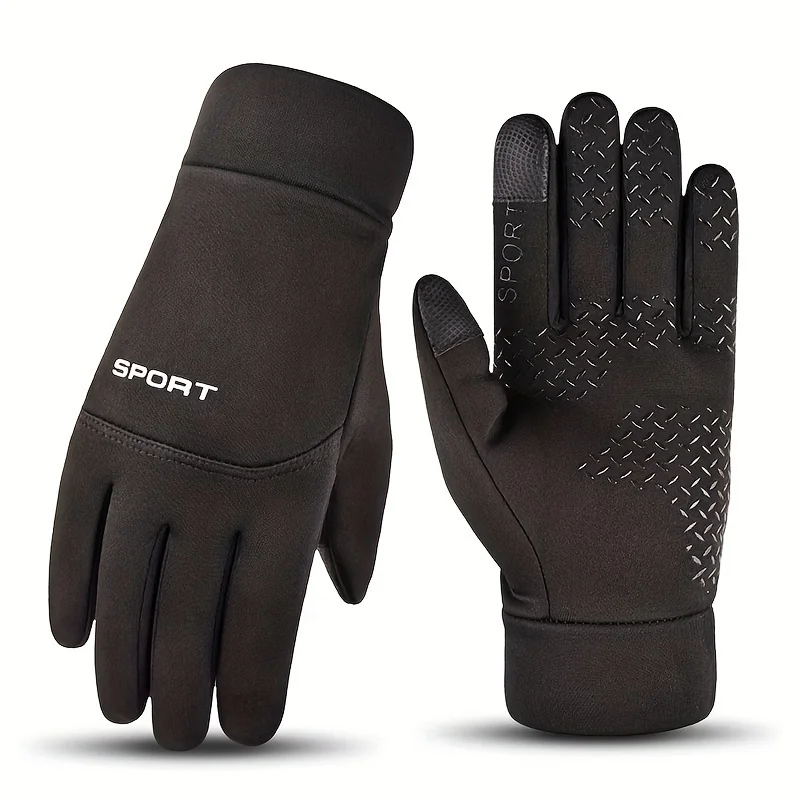 1pair Black Plus Velvet Warm Gloves, Autumn Winter Non-slip Touch Screen Gloves Outdoor Cycling Driving Fishing Sports Gloves