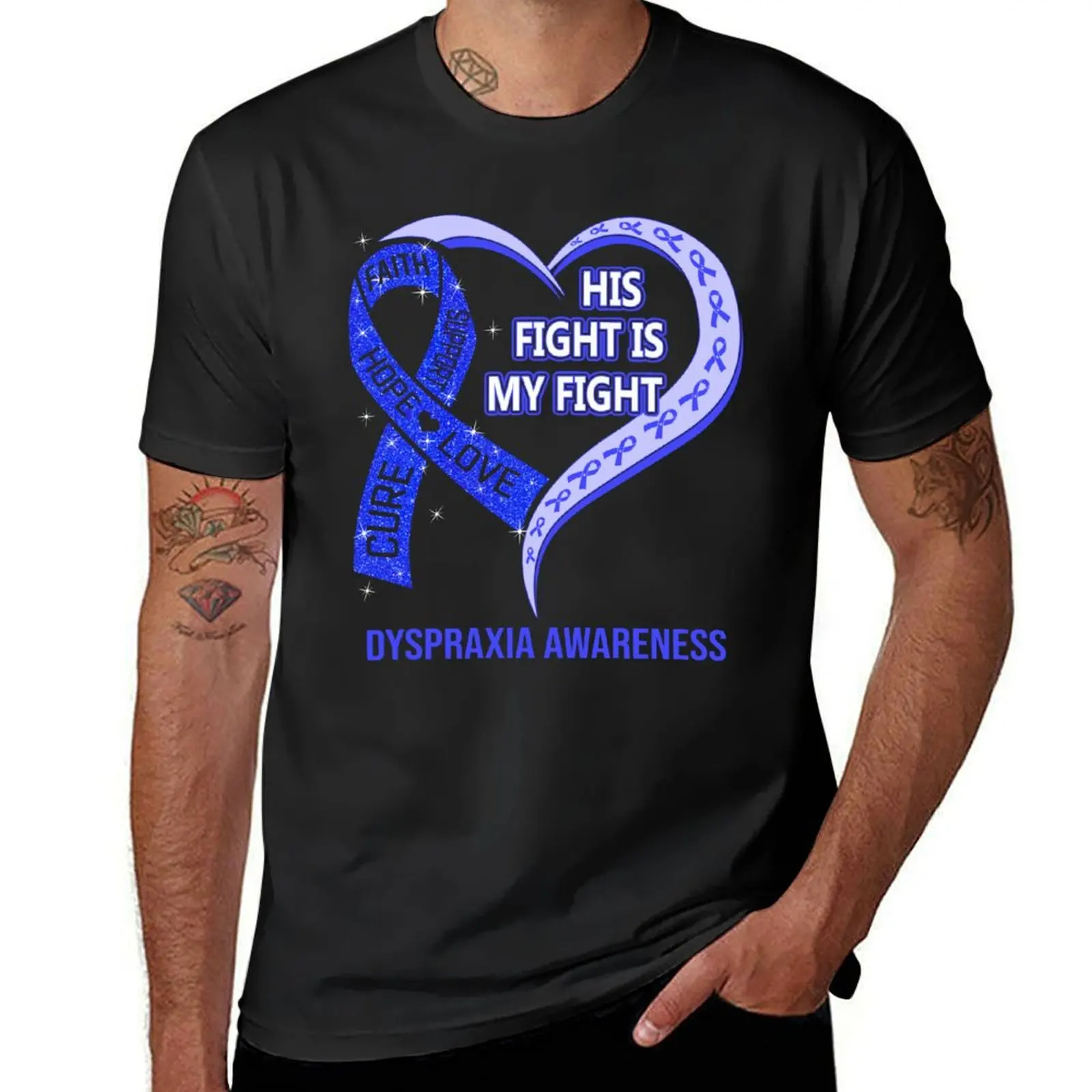 

His Fight Is My Fight Dyspraxia Awareness Ribbon Heart T-Shirt quick drying customs animal prinfor boys Men's t-shirts