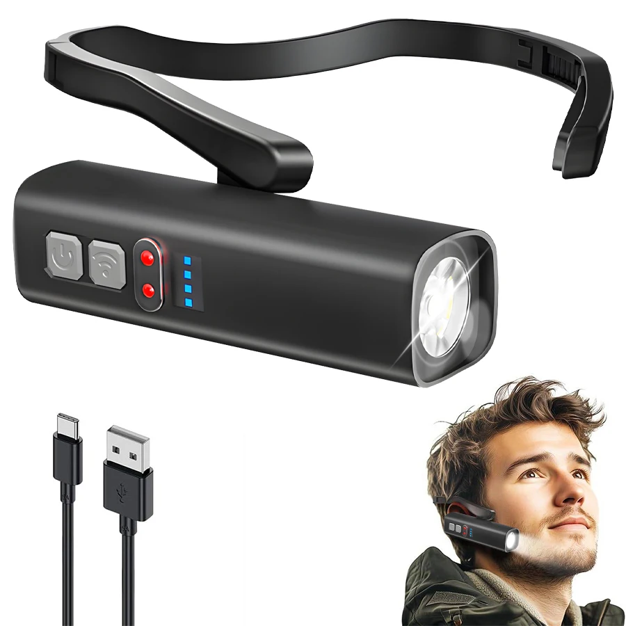 

LED Induction Headlamp USB Rechargeable Ear Light Weight Headlight Portable Flashlight Waterproof Fishing Riding Camping Torch