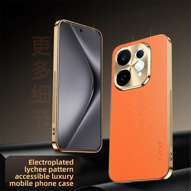 

Luxury Lychee Leather Plating Shockproof Case For Vivo Y500 Y300 Pro Electroplated Soft Bumper Cover For VIVO X200 X90 Pro Plus