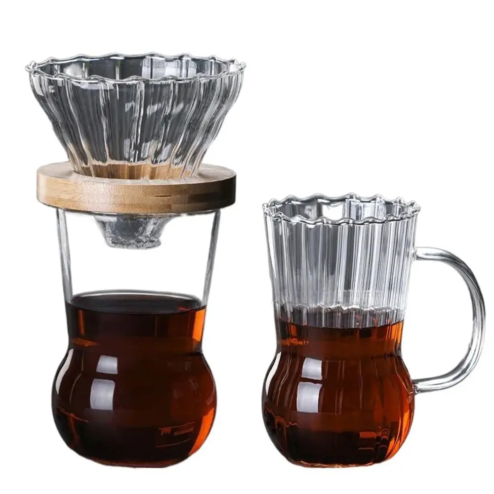 

Wood Stand Glass Coffee Pot Durable Handle Manual Coffee Dripper Stripes Coffee Funnel Hand Drip Kettle Camping