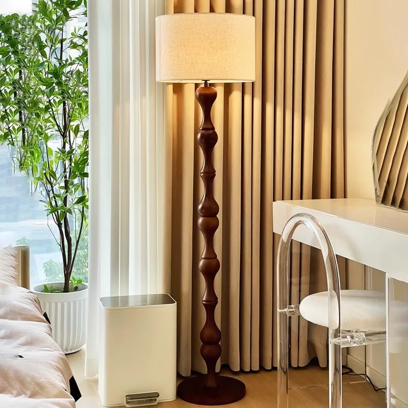 

Vintage Solid Wood E27 Led Floor Lamps for Living Room Sofa Side Vertical Standing Lights Bedroom Bedside Ambient Lighting