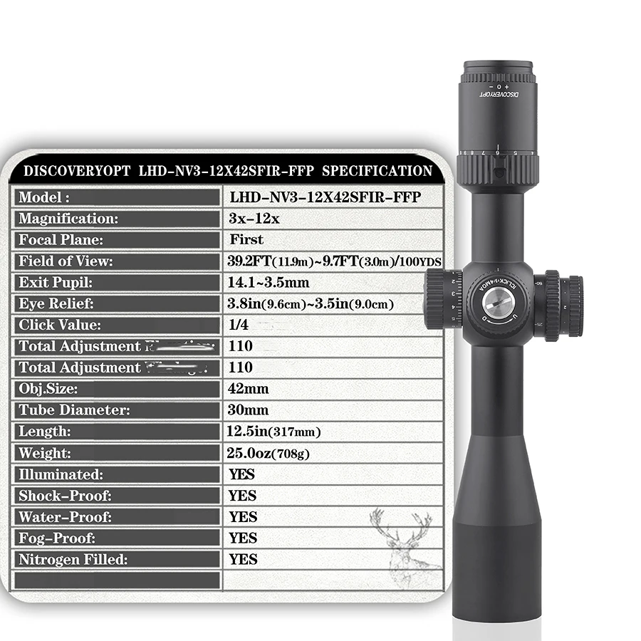 LHD 3-12X42SFIR First Focal Plane Scopes Glass Etched Reticle Optical Sights Hunting Scope Telescope