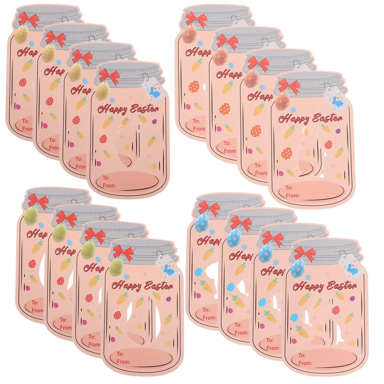 

24Sets Easter Mason Jar Greeting Card Unique 3D Paper Design with Transparent Bag for Classroom School Exchange DIY
