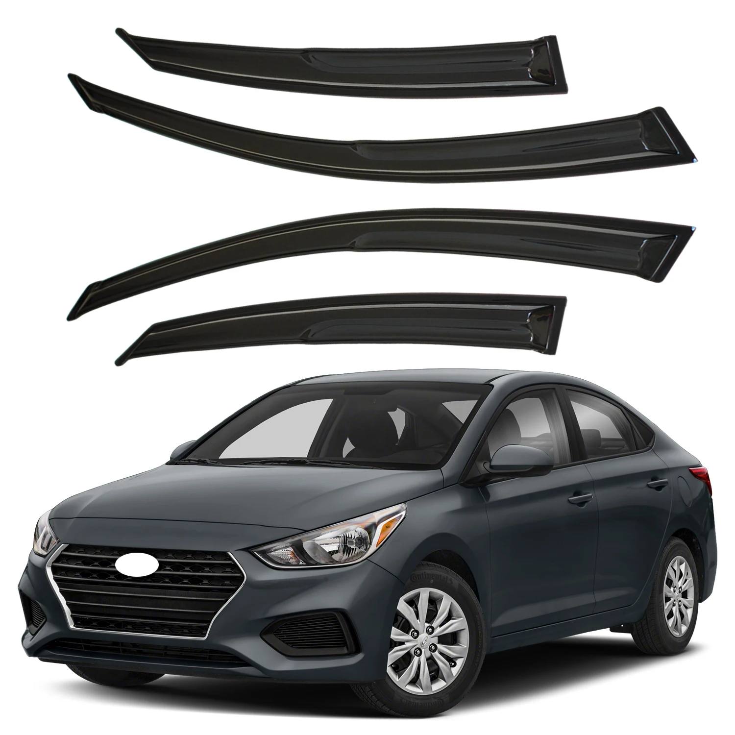 

For Hyundai Accent 4-Door Sedan 2018-2022 Tinted Wind Deflectors 4pcs Set Window Visor Rain Guards 1.5MM thickness