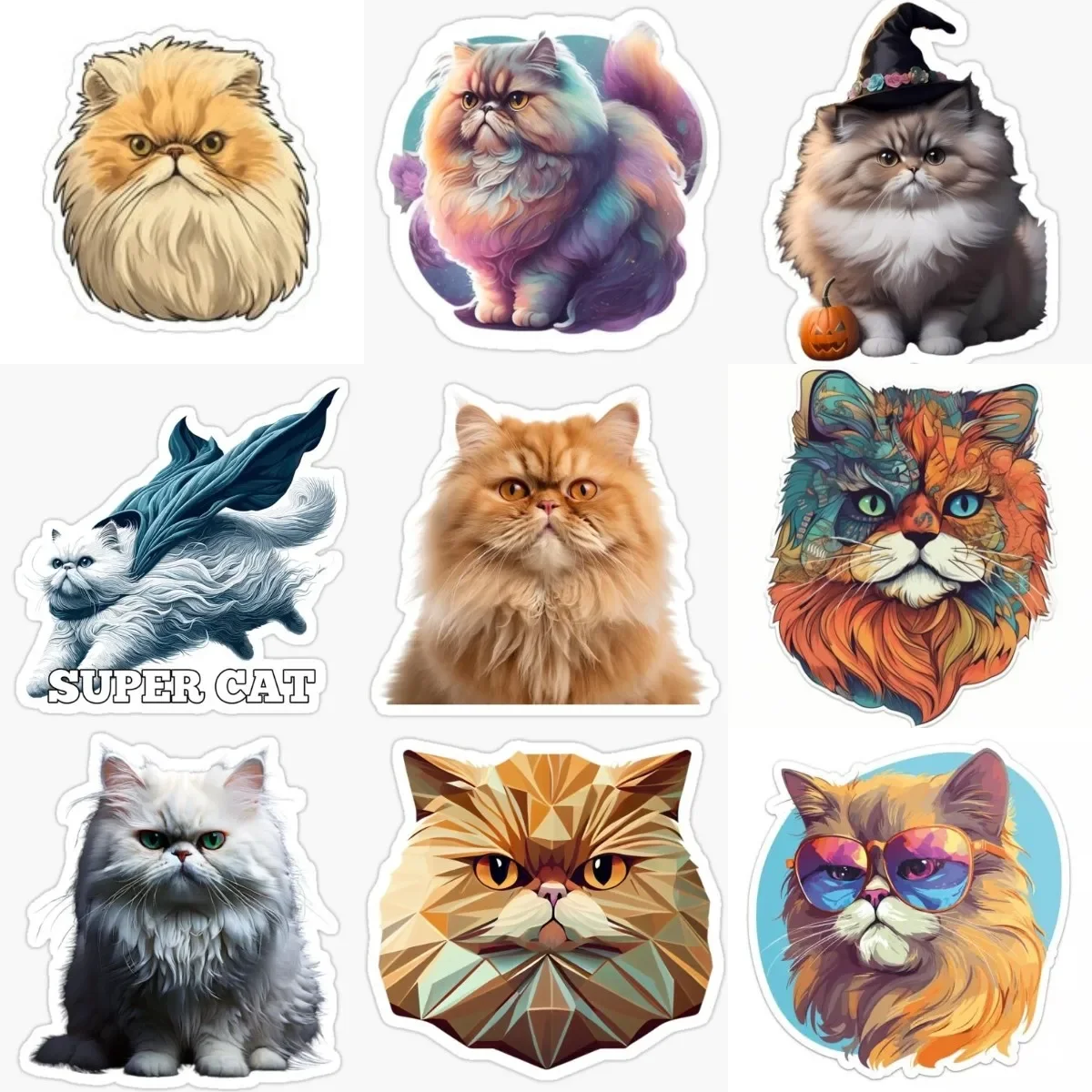 

Persian Cat Pets Catoon Personalized PVC Sticker for Decorate Fridge Room Wall Window Door Car Helmet Van Decal Accessories