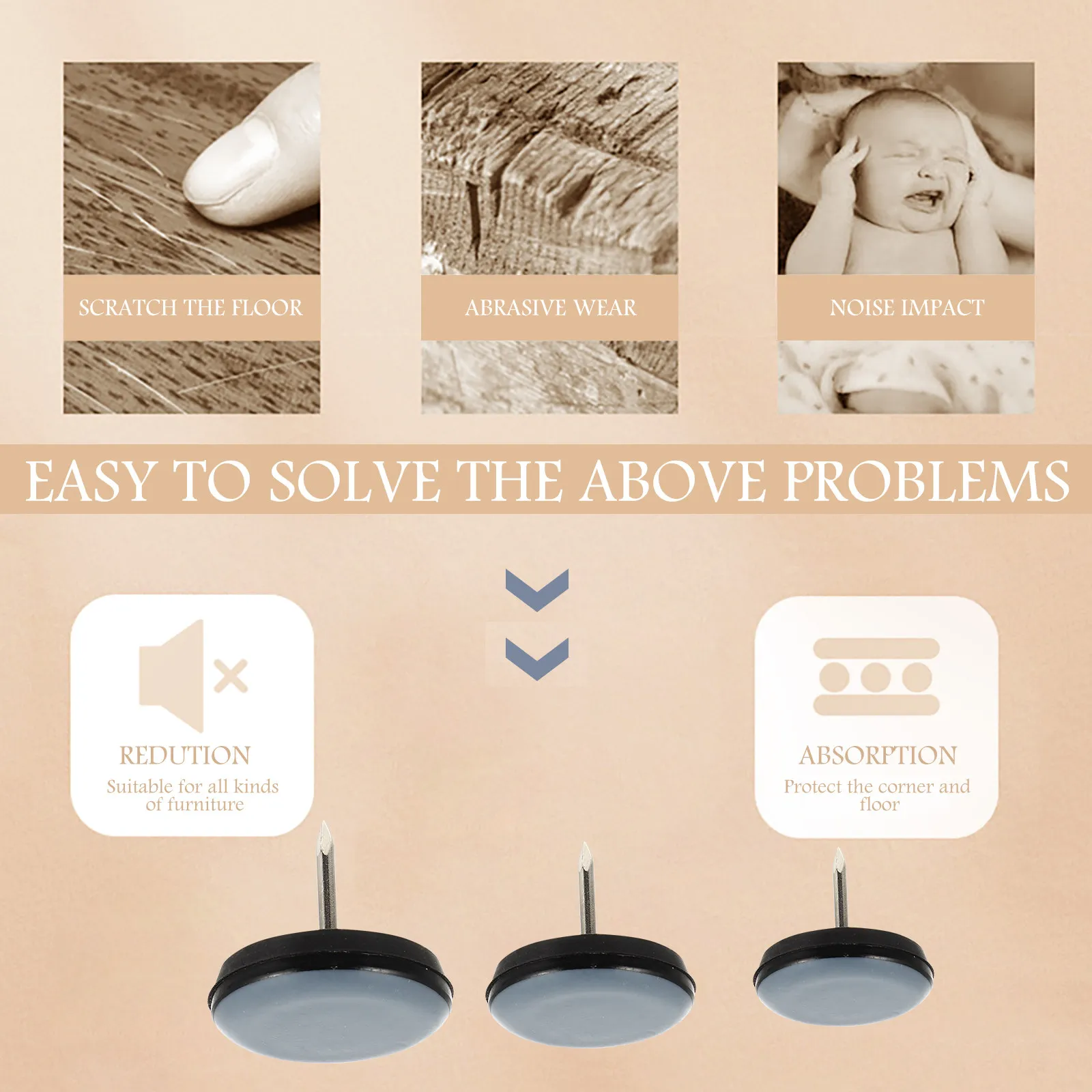 

24Pcs Furniture Protectors Nail on Chair Glides Portable Floor Protectors for Hardwood Carpet Tile Chair Legs Furniture Sliders