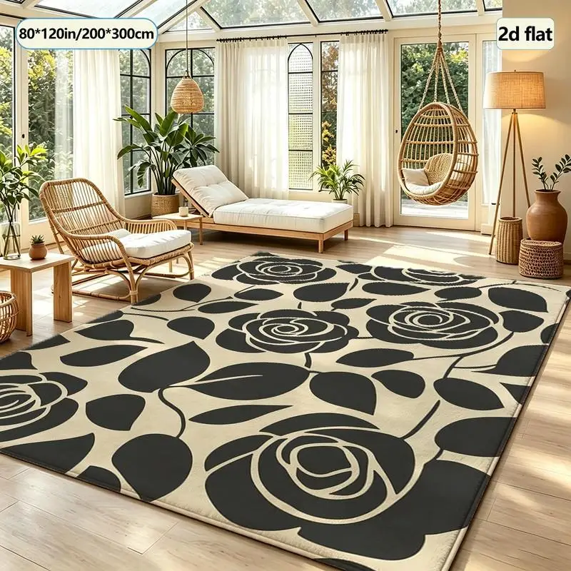 Minimalist Black Rose Silhouette Pattern Carpet Floor Home Living Room Bedroom Decorative Floor Carpet