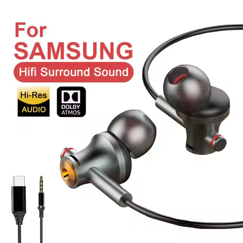 Wired Earphones HiFi Stereo For Samsung Type C 3.5mm Jack Headphone For Galaxy S25 S24 S23 S22 S21 Ultra Note 20 USB C Headset