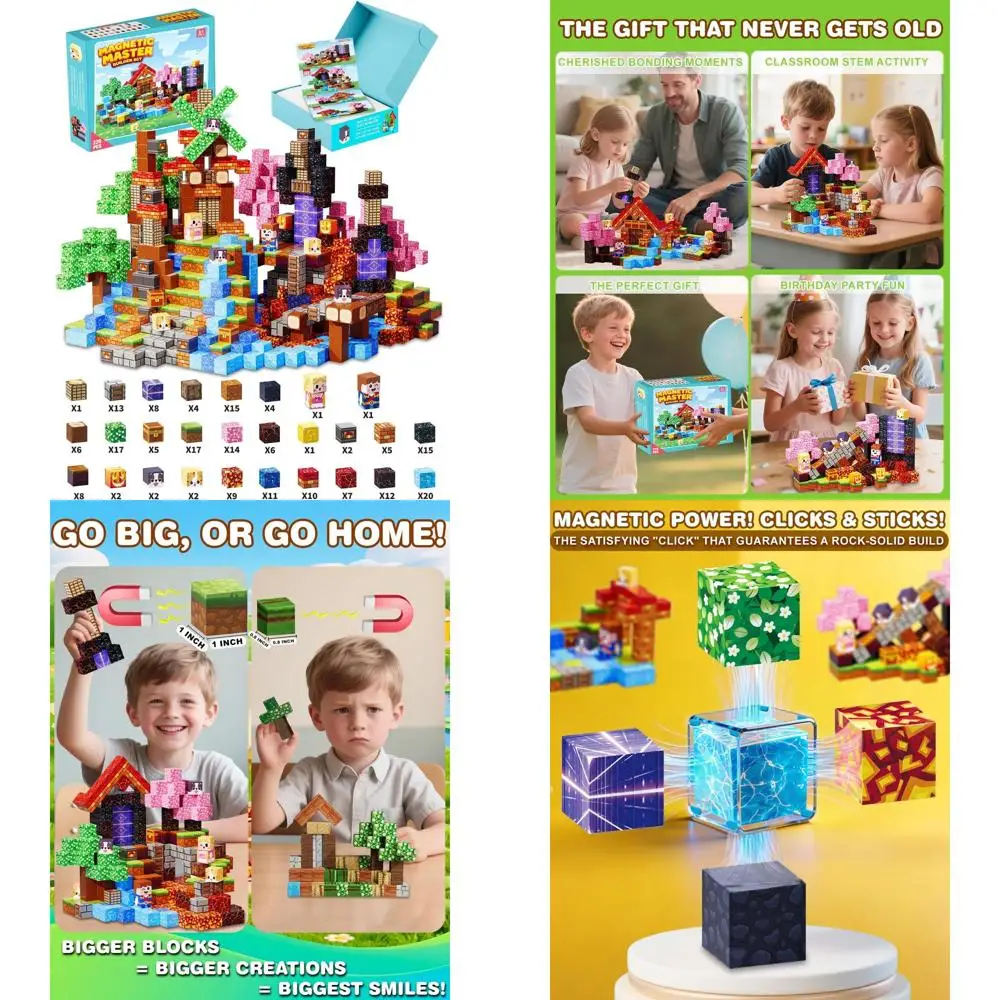 

220-Piece 1-Inch Magnetic Building Blocks Set for Kids, Strong Magnets, STEM Toys, Ideal for Ages 3-12