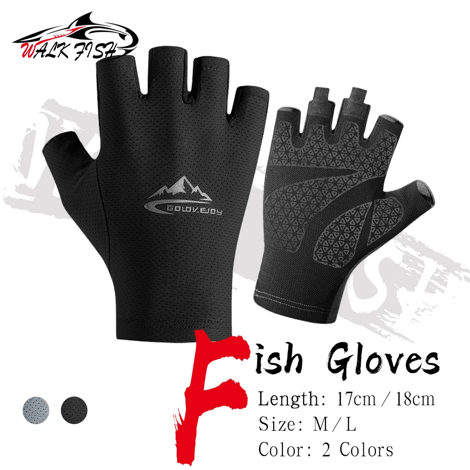 WALK FISH Cycling Gloves Ice Silk Sun Protection Ridding Gloves Anti Slip Breathable Half Finger Running Fishing Gloves Unisex