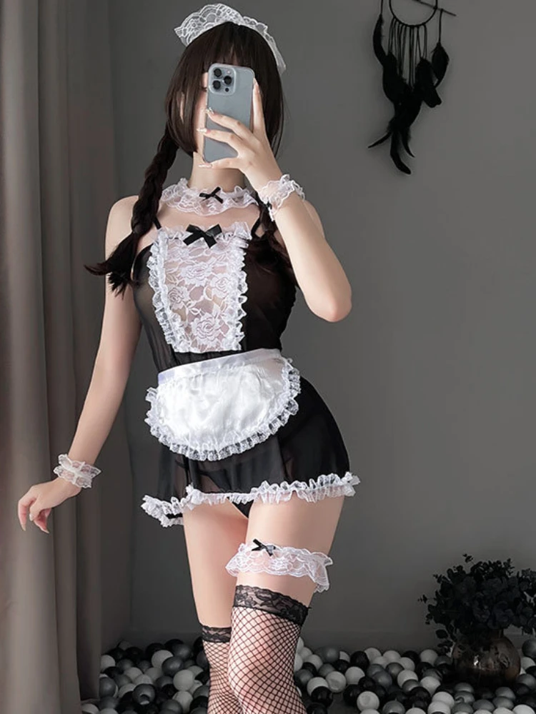 Women Sexy Lingerie French Apron Maid Dress Cosplay Costume Servant Lolita Hot Babydoll Dress Uniform Erotic Role Play Exotic